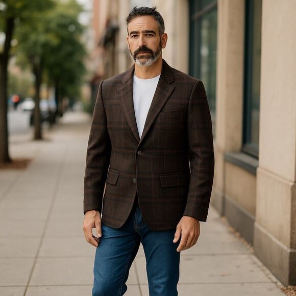 L.L. Bean Other - L.L. Bean Brown & Black Plaid Wool Single Breasted Tailored Blazer - Size 42